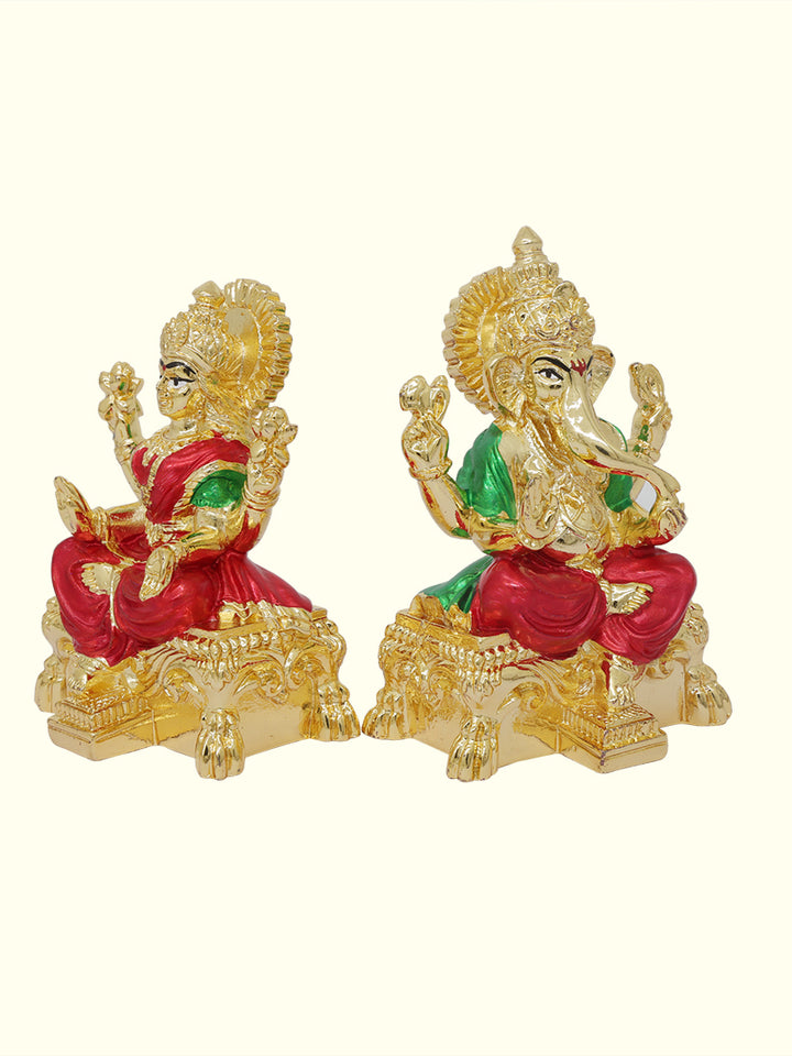 3" Lakshmi and Ganapathy Sitting on Throne (Gold Colour)