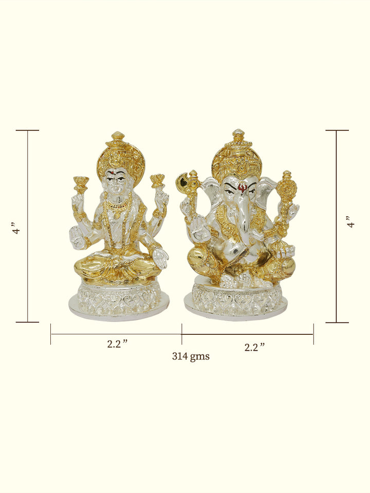 4" Lakshmi and Ganapathy Sitting on Throne (Gold with Silver Colour)