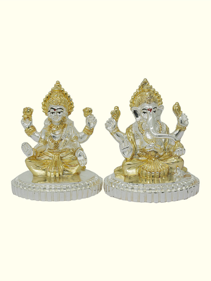 2.75" Lakshmi and Ganapathy Sitting on Throne (Gold with Silver Colour)