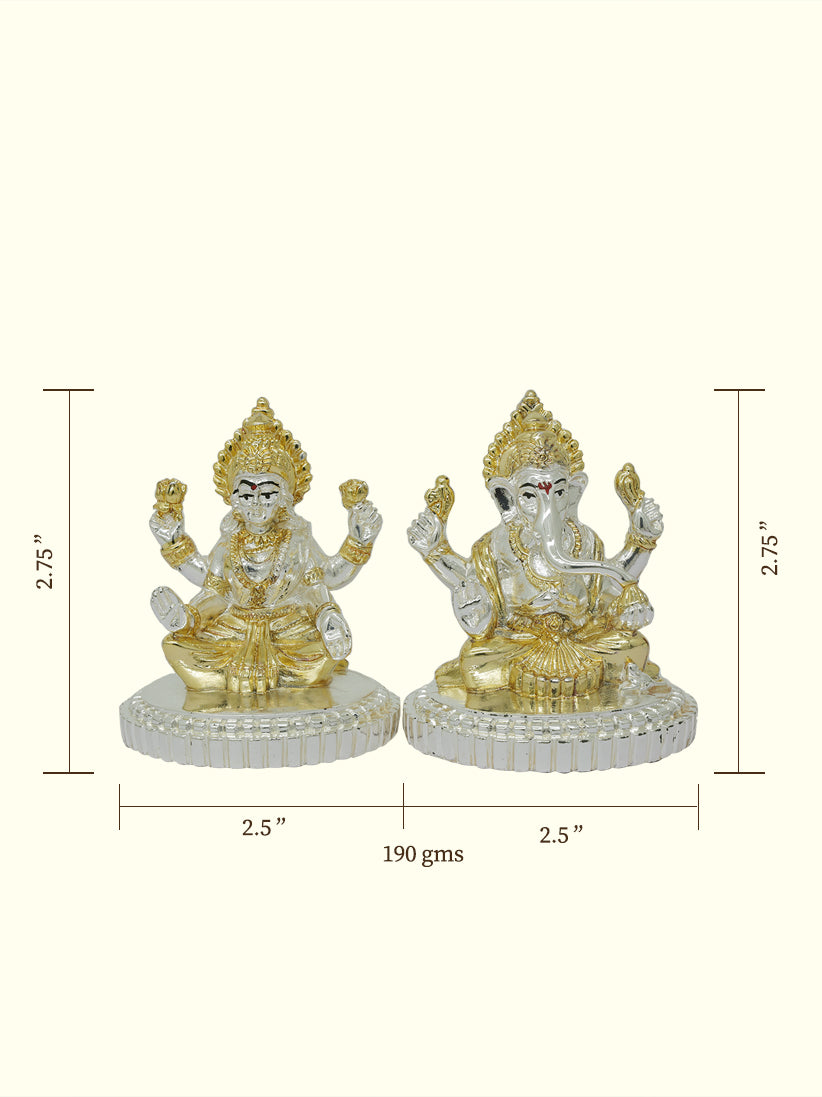 2.75" சிம்மாசனத்தில் அமர்ந்திருக்கும் லட்சுமியும் கணபதியும் (வெள்ளி நிறத்துடன் கூடிய தங்கம்)