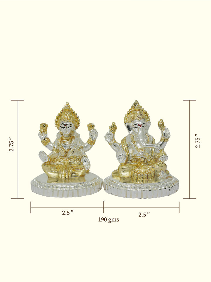 2.75" Lakshmi and Ganapathy Sitting on Throne (Gold with Silver Colour)