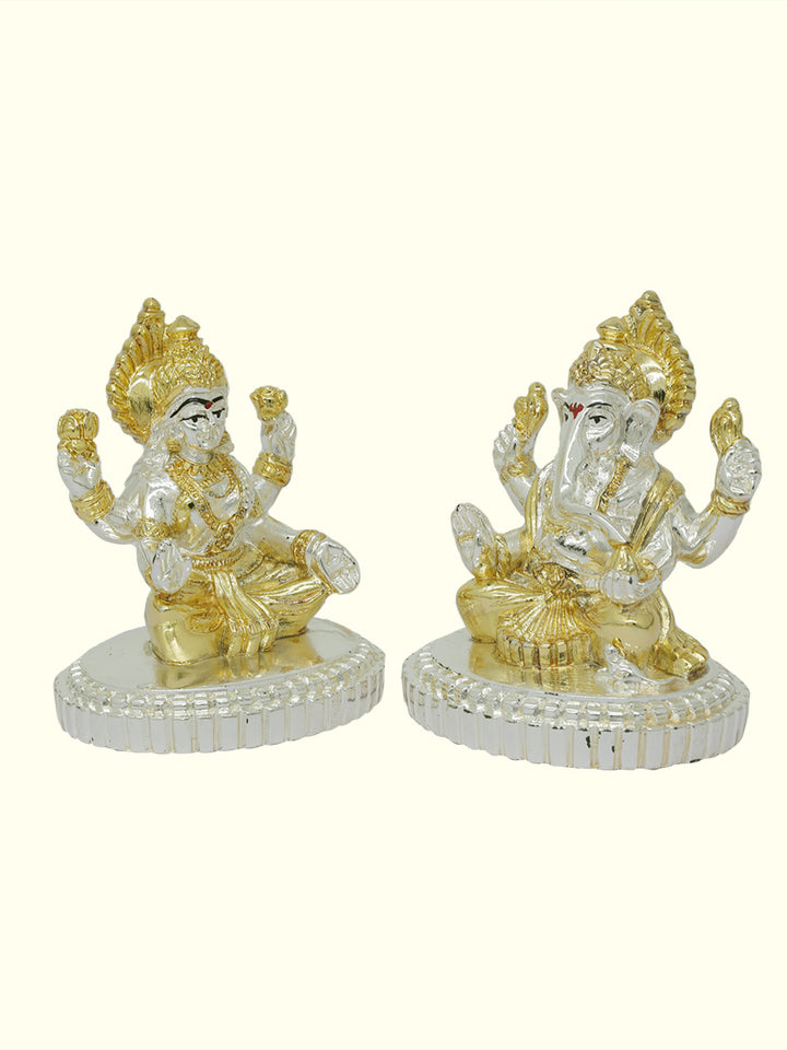 2.75" Lakshmi and Ganapathy Sitting on Throne (Gold with Silver Colour)