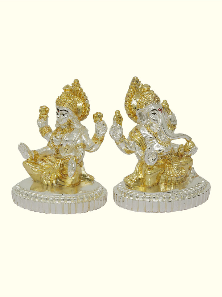 2.75" Lakshmi and Ganapathy Sitting on Throne (Gold with Silver Colour)