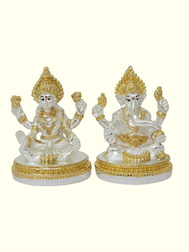 3" Lakshmi and Ganapathy Sitting on Throne (Gold with Silver Colour)