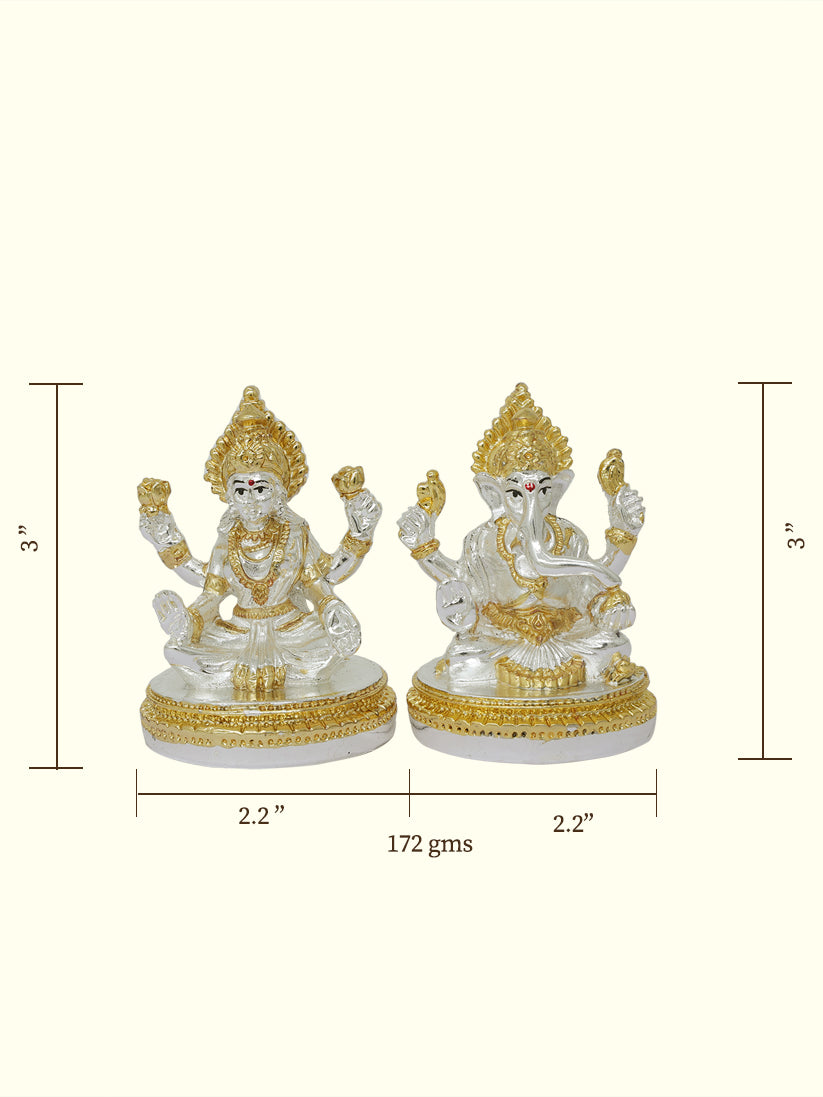 3" Lakshmi and Ganapathy Sitting on Throne (Gold with Silver Colour)