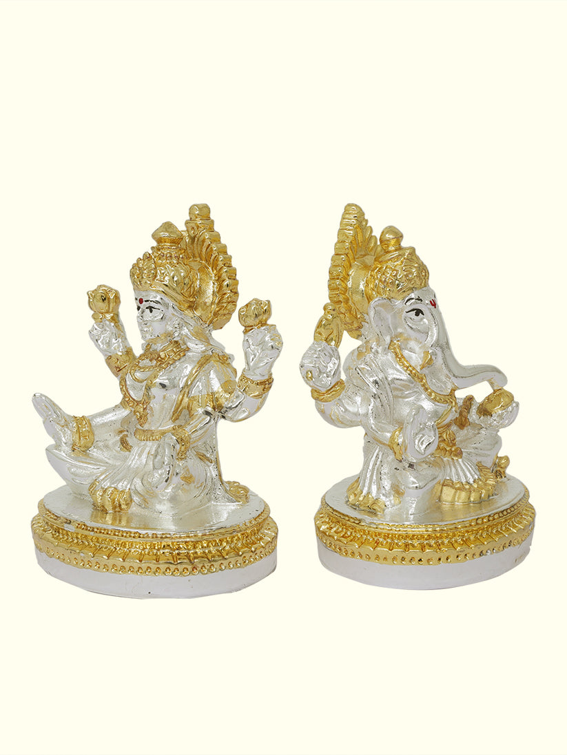 3" Lakshmi and Ganapathy Sitting on Throne (Gold with Silver Colour)