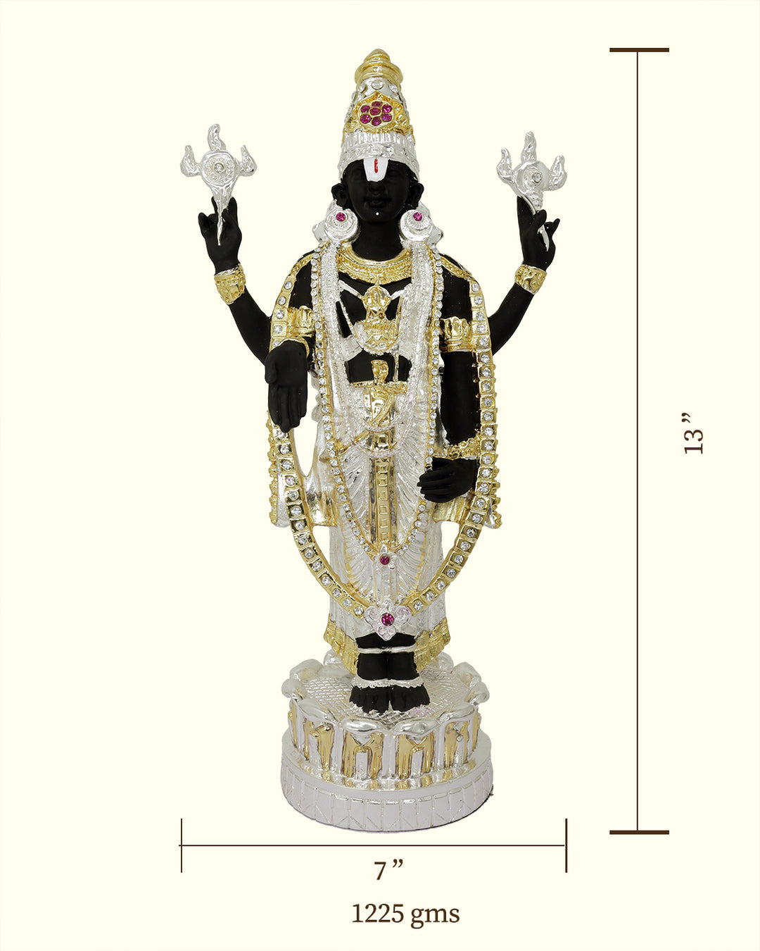 13" திருமலை பாலாஜி (தங்கம், வெள்ளி மற்றும் கருப்பு நிறங்களின் கலவை)