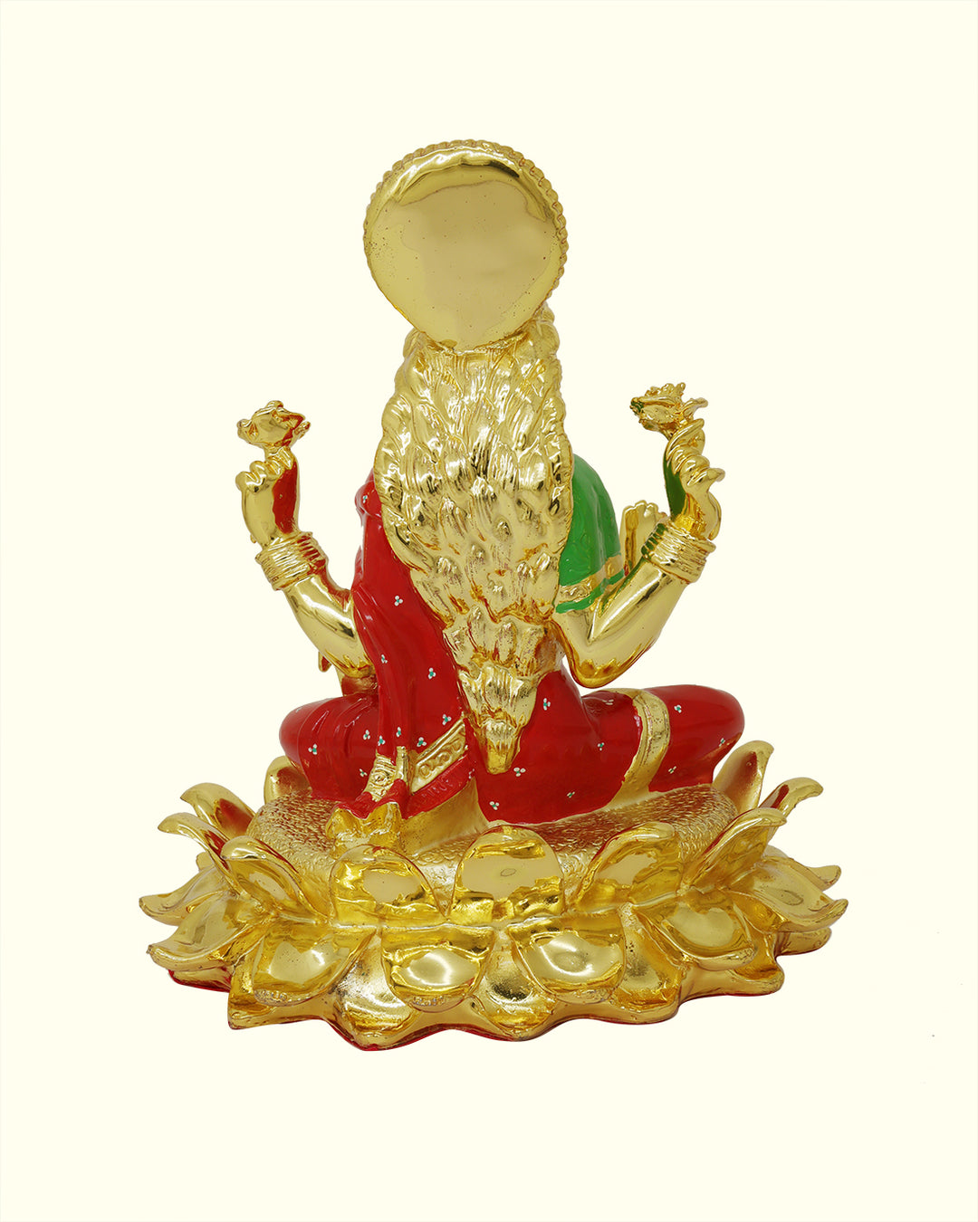 8" Lakshmi with Red Saree Sitting on Lotus (Gold Colour)