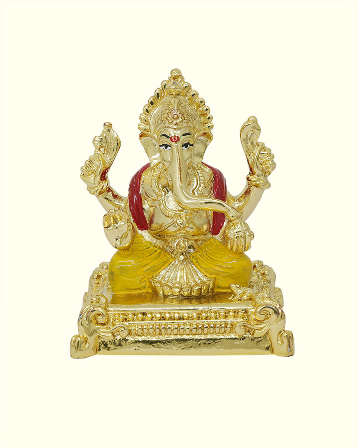 3" Ganapathy Sitting on Throne (Gold Colour) - Car Dashboard and Table Decor