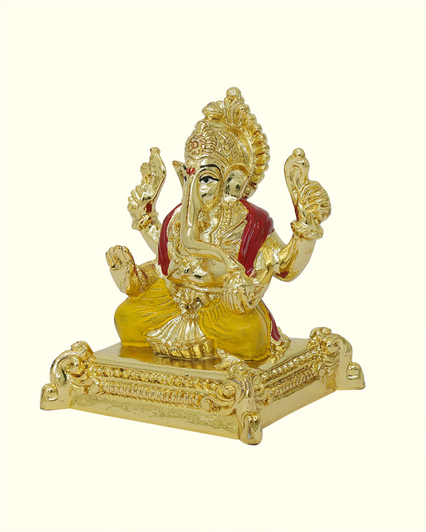 3" Ganapathy Sitting on Throne (Gold Colour) - Car Dashboard and Table Decor