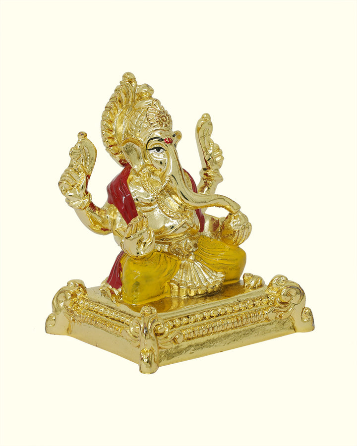 3" Ganapathy Sitting on Throne (Gold Colour) - Car Dashboard and Table Decor