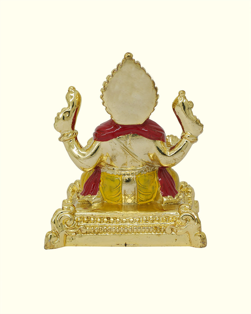 3" Ganapathy Sitting on Throne (Gold Colour) - Car Dashboard and Table Decor