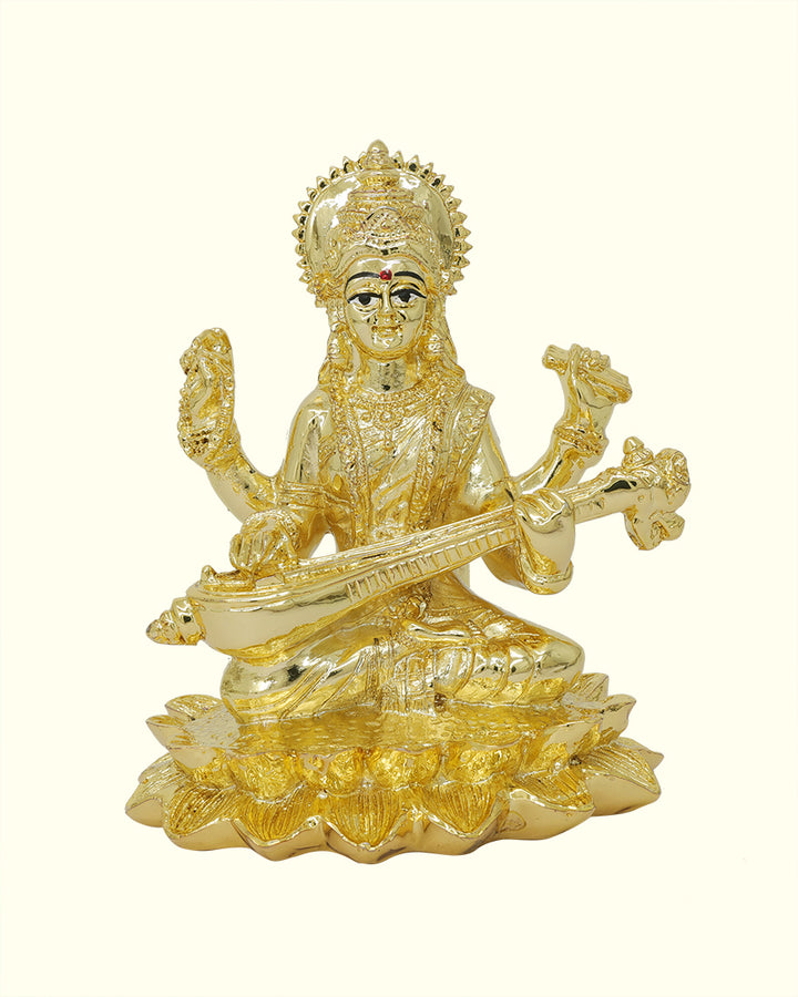 4.75" Saraswathi Sitting on Throne (Gold Colour)