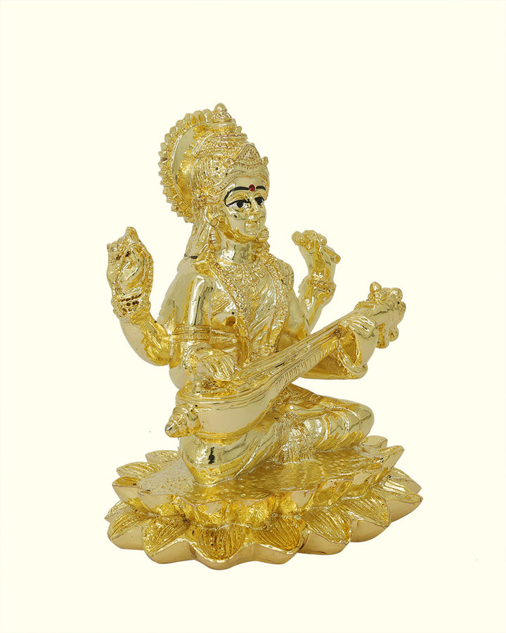 4.75" Saraswathi Sitting on Throne (Gold Colour)