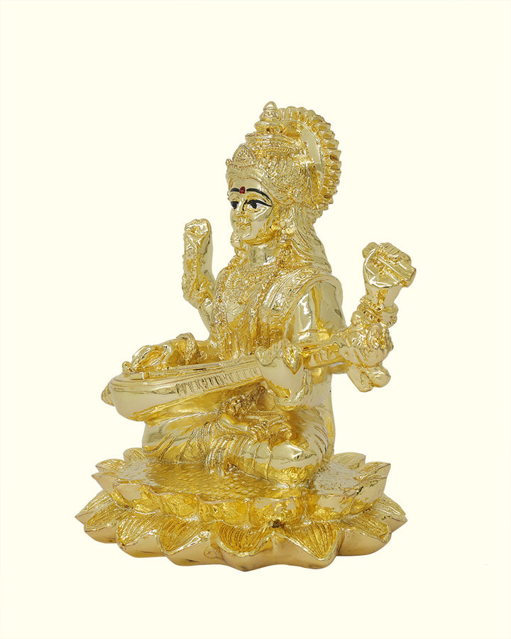 4.75" Saraswathi Sitting on Throne (Gold Colour)