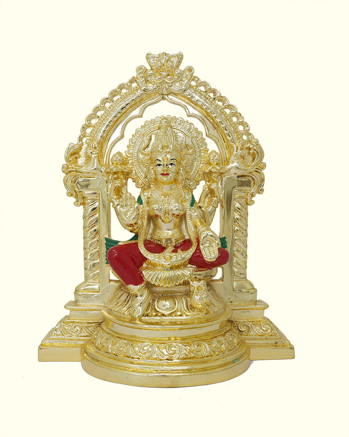 8.5" Lakshmi Sitting on Throne with "Arch Design" (Gold Colour)