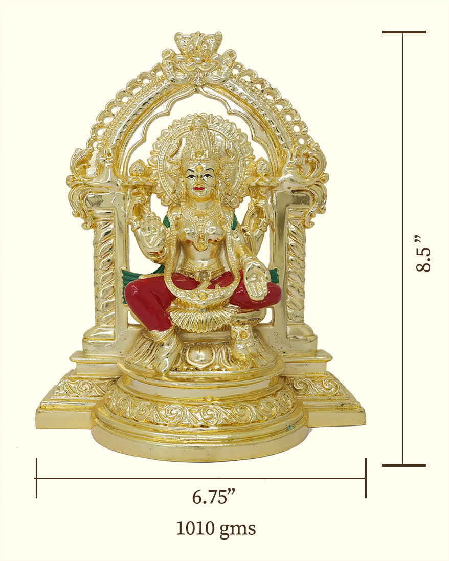 8.5" Lakshmi Sitting on Throne with "Arch Design" (Gold Colour)