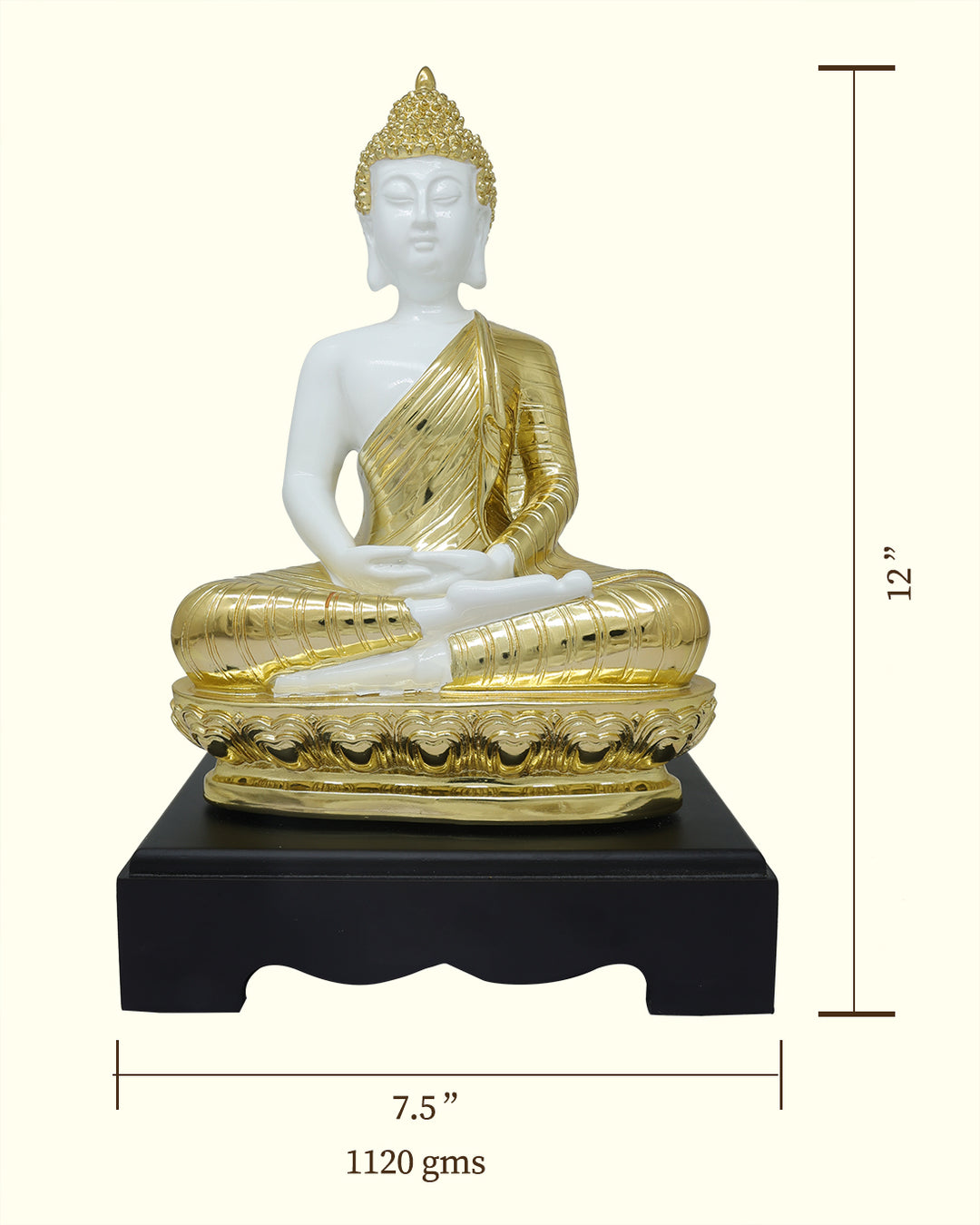 12" Buddha in Sitting Position (White with Gold Colour)