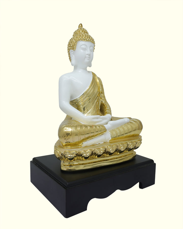 12" Buddha in Sitting Position (White with Gold Colour)