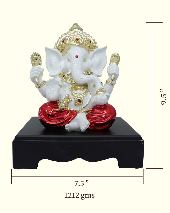 9.5" Ganapathy Sitting on Peetam (White Colour)