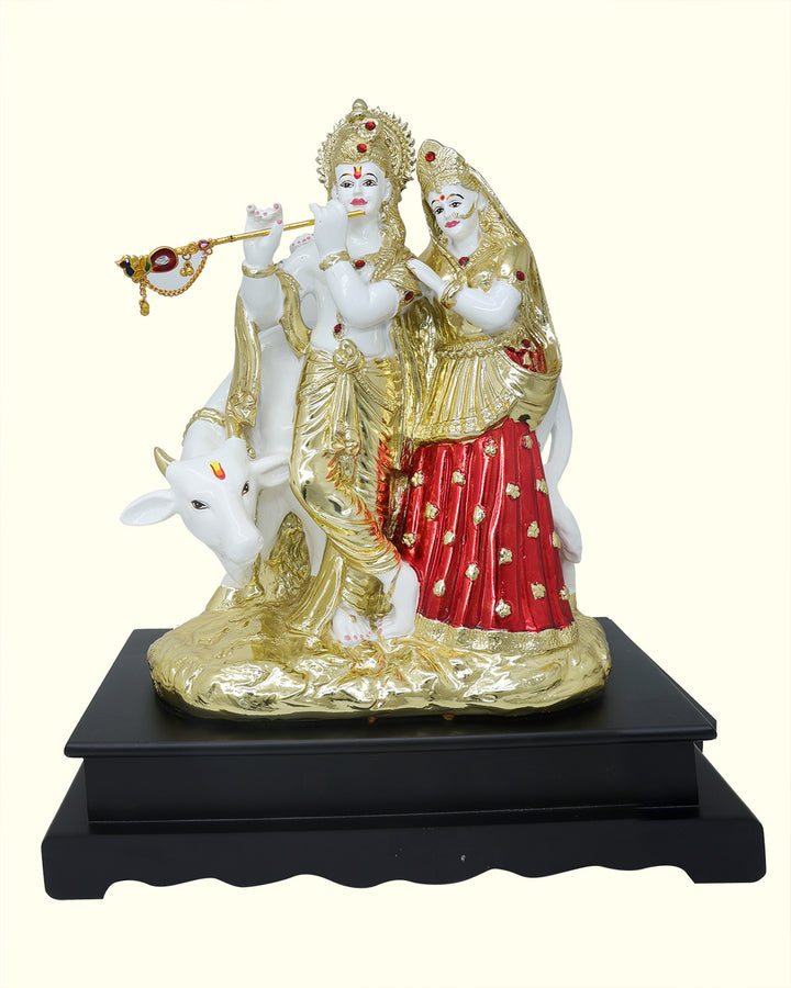 14" Radha Krishna with Go Matha in Standing Position (White with Gold Colour)