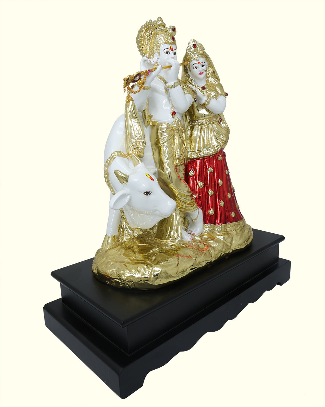 14" Radha Krishna with Go Matha in Standing Position (White with Gold Colour)