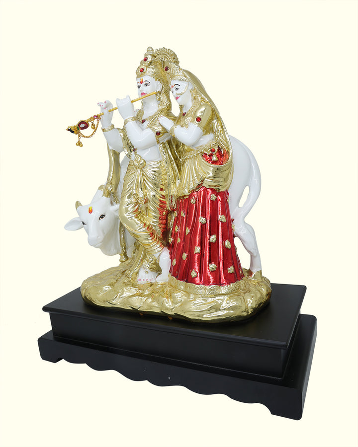 14" Radha Krishna with Go Matha in Standing Position (White with Gold Colour)