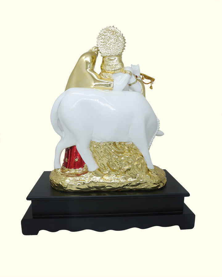 14" Radha Krishna with Go Matha in Standing Position (White with Gold Colour)