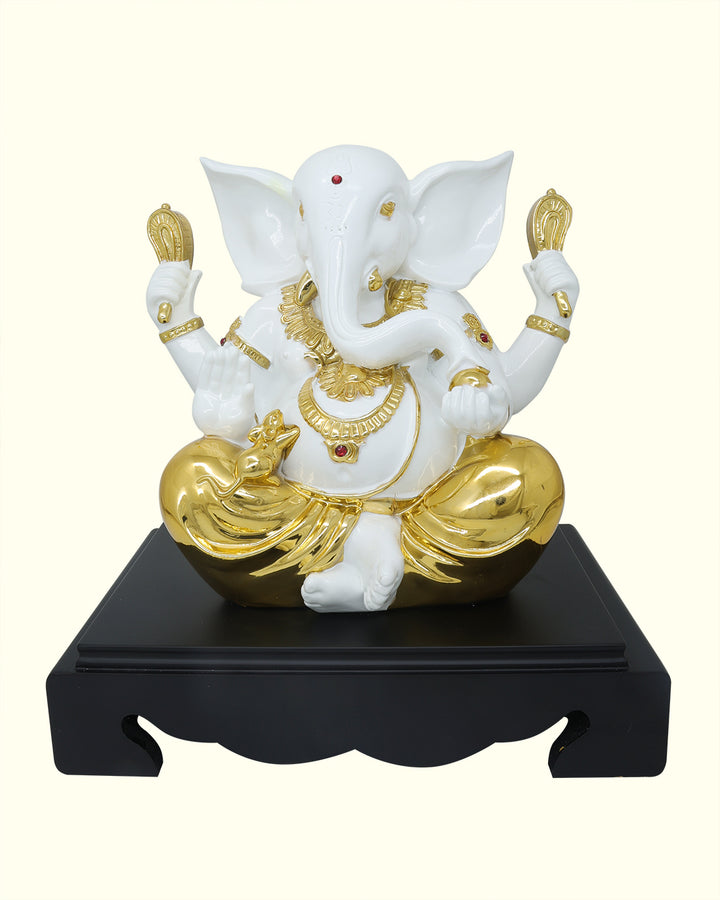 10.5" Ganapathy in Sitting Position (White with Gold Colour)