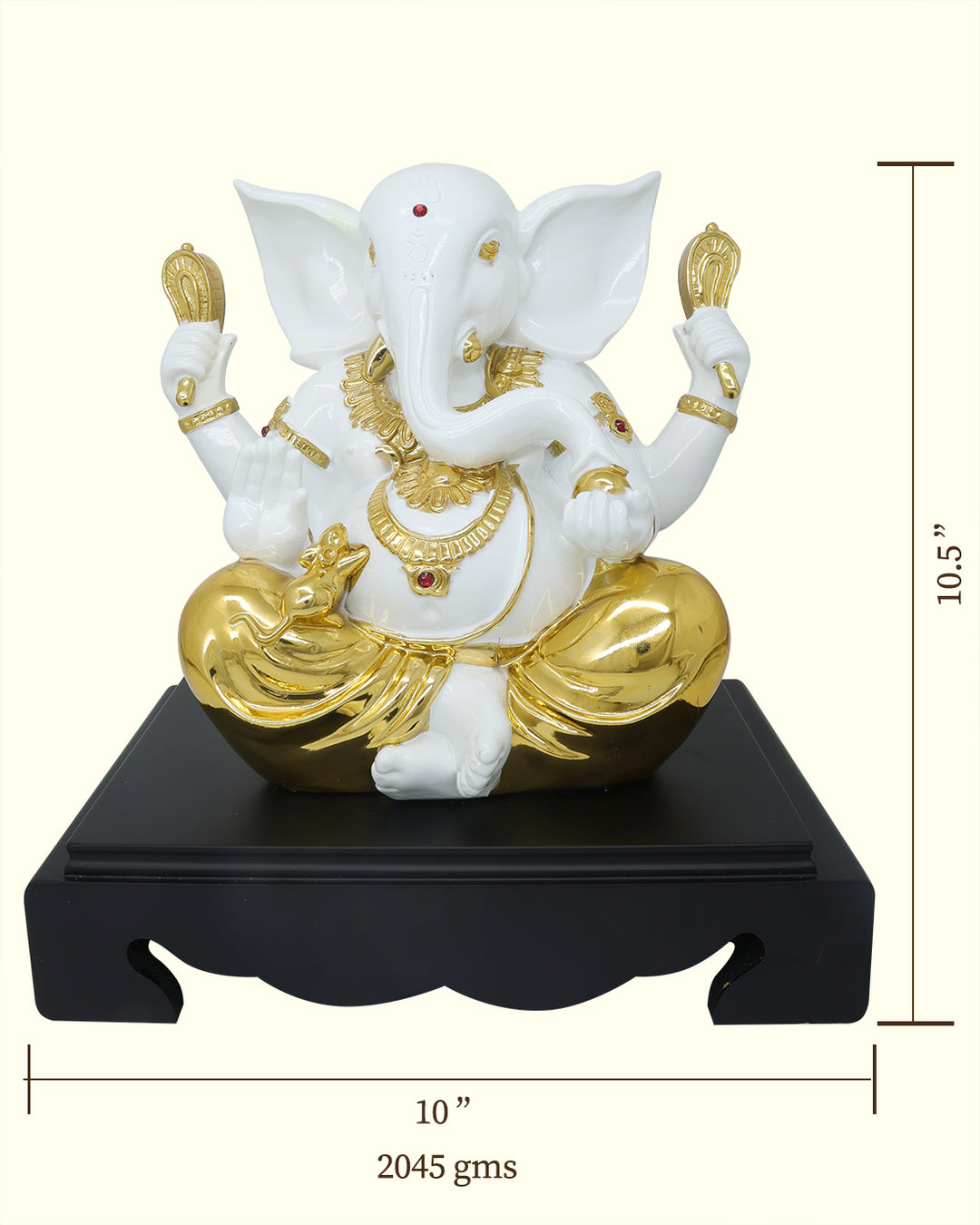 10.5" Ganapathy in Sitting Position (White with Gold Colour)