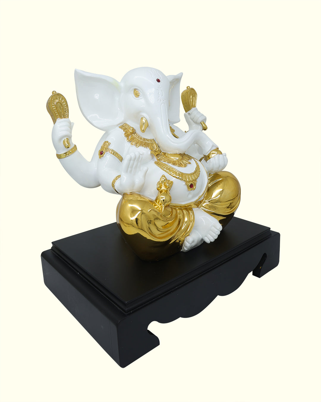 10.5" Ganapathy in Sitting Position (White with Gold Colour)