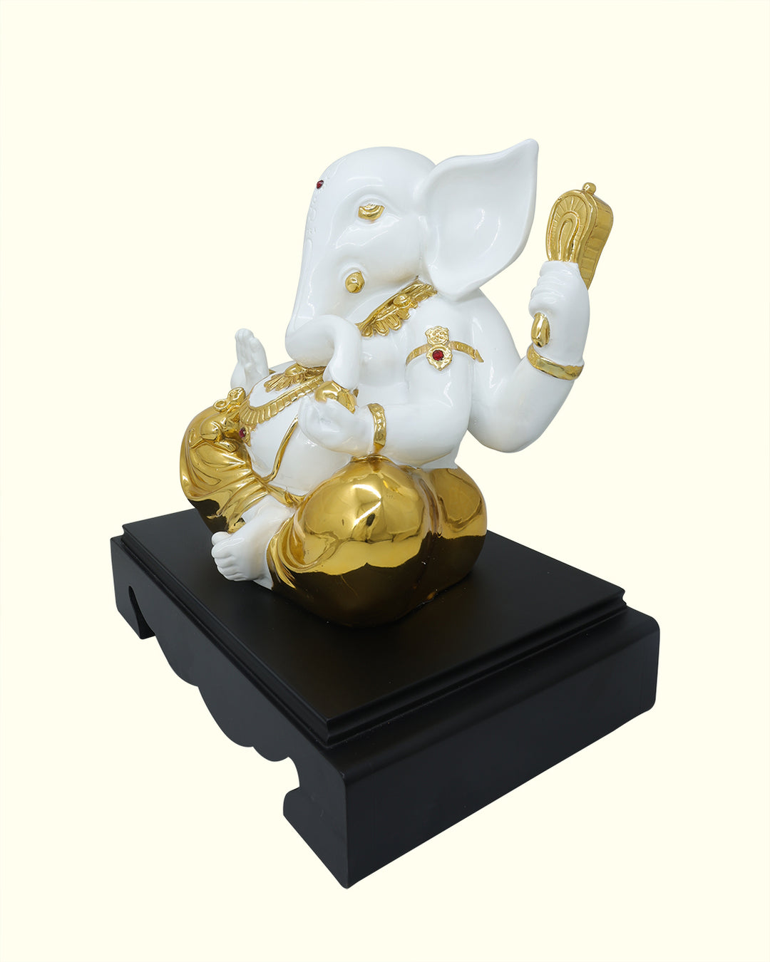 10.5" Ganapathy in Sitting Position (White with Gold Colour)