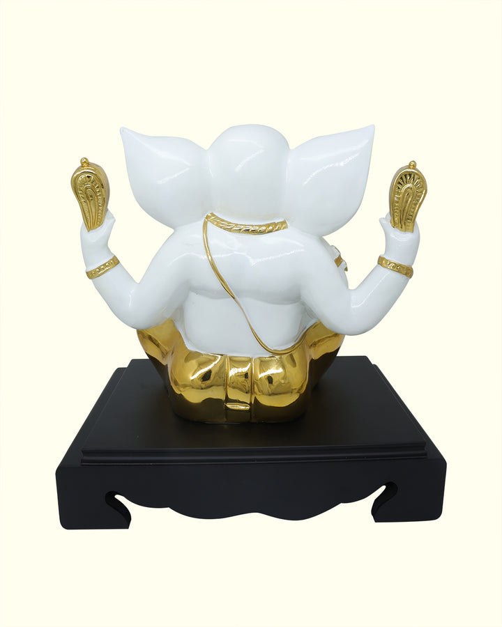 10.5" Ganapathy in Sitting Position (White with Gold Colour)