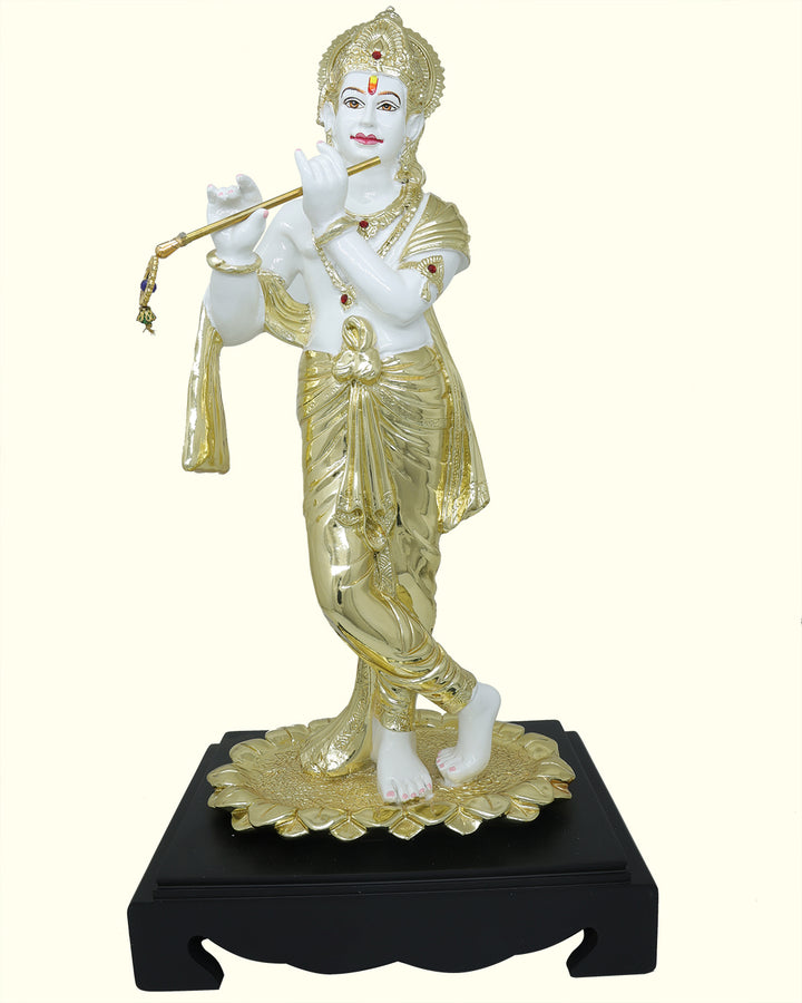 20" Krishna Statue with Flute in Standing Position (White with Gold Colour)