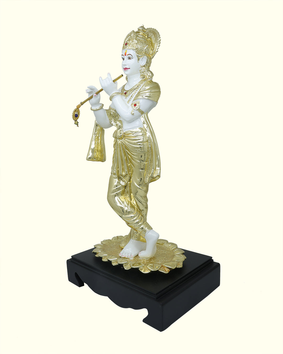 20" Krishna Statue with Flute in Standing Position (White with Gold Colour)