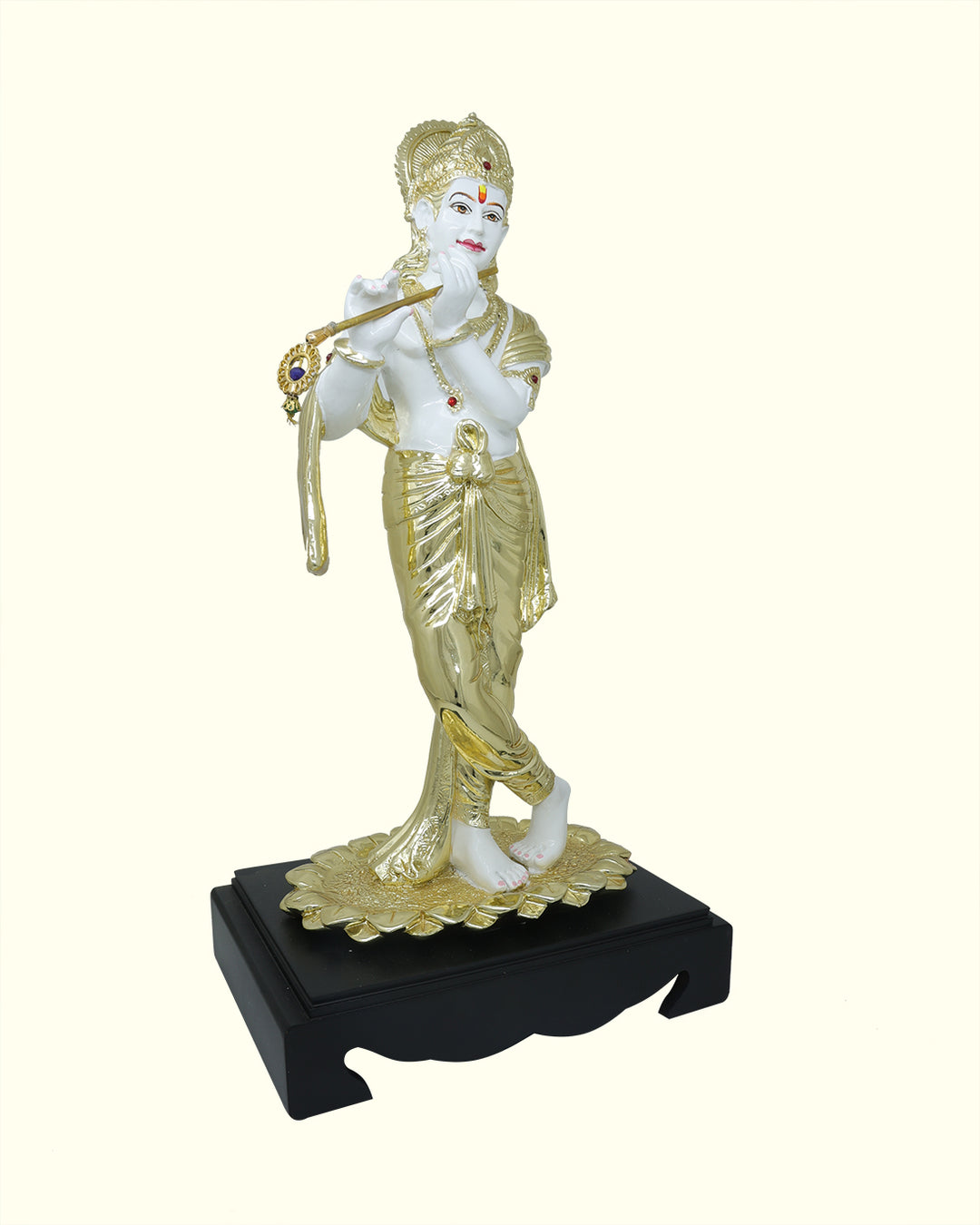 20" Krishna Statue with Flute in Standing Position (White with Gold Colour)