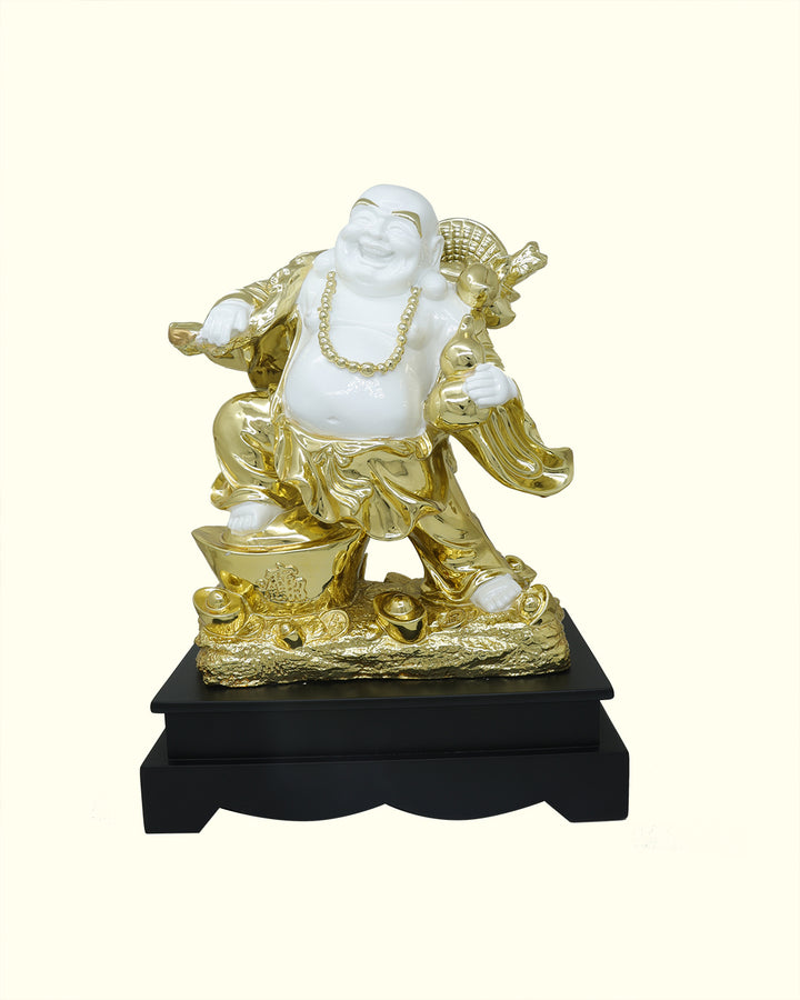 15.5" Laughing Budai in Standing Position (White with Gold Colour)