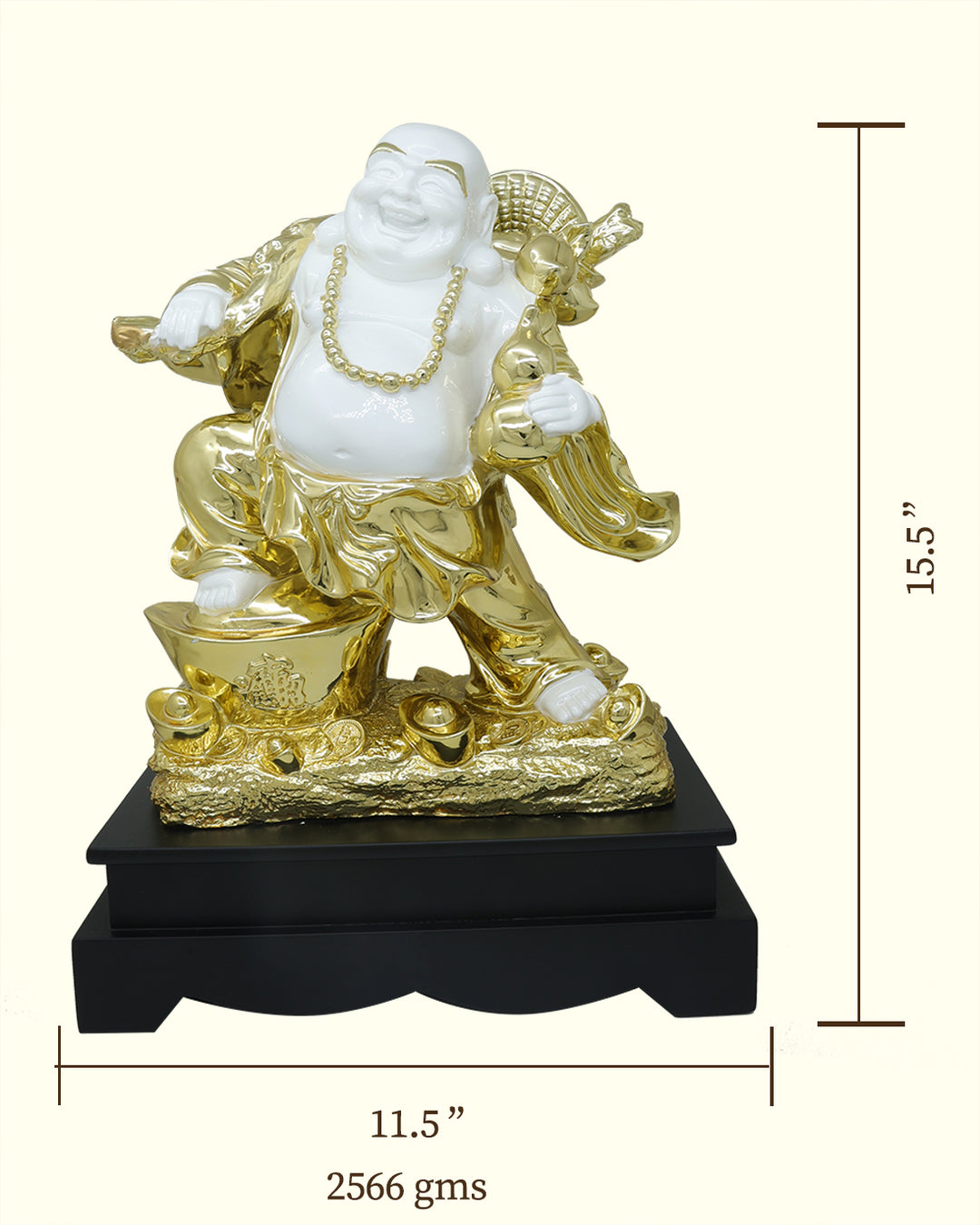 15.5" Laughing Budai in Standing Position (White with Gold Colour)