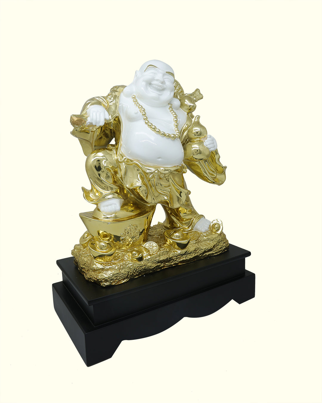 15.5" Laughing Budai in Standing Position (White with Gold Colour)