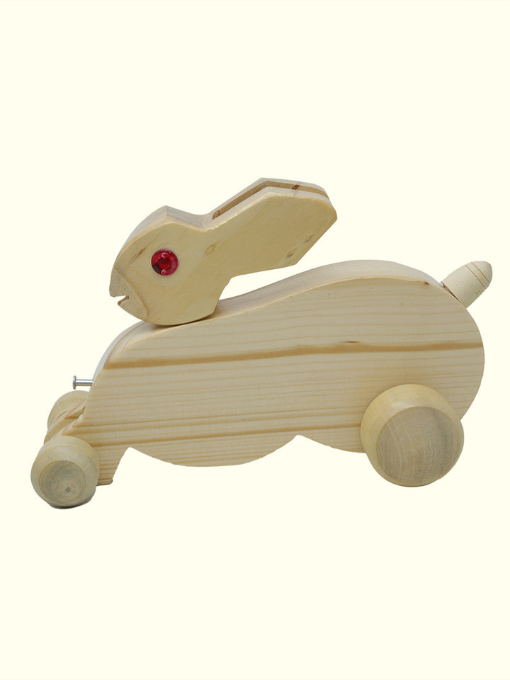 9.5" Wooden Pull Along Moving Bunny Toy