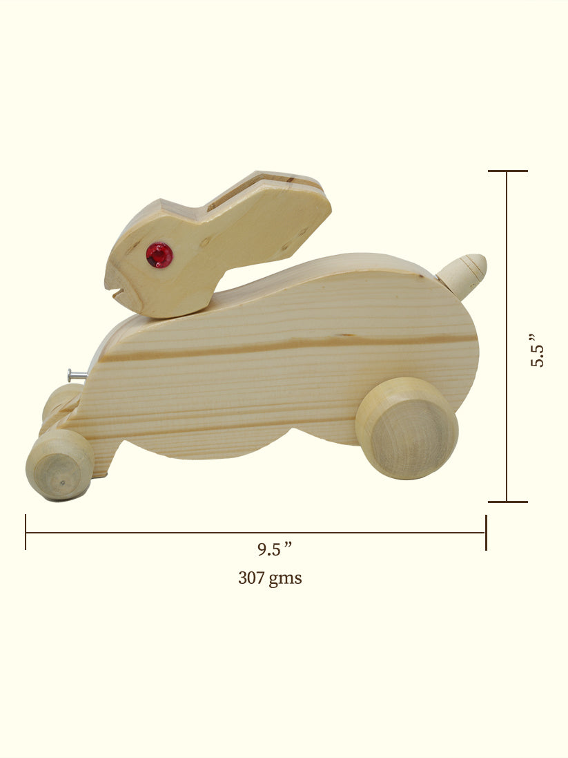 9.5" Wooden Pull Along Moving Bunny Toy