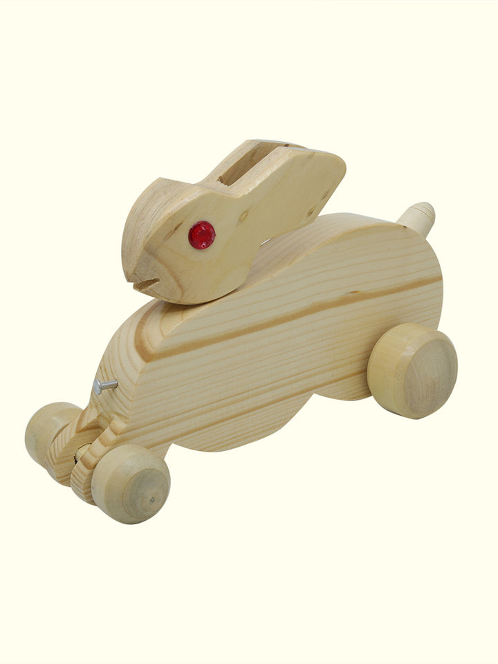 9.5" Wooden Pull Along Moving Bunny Toy