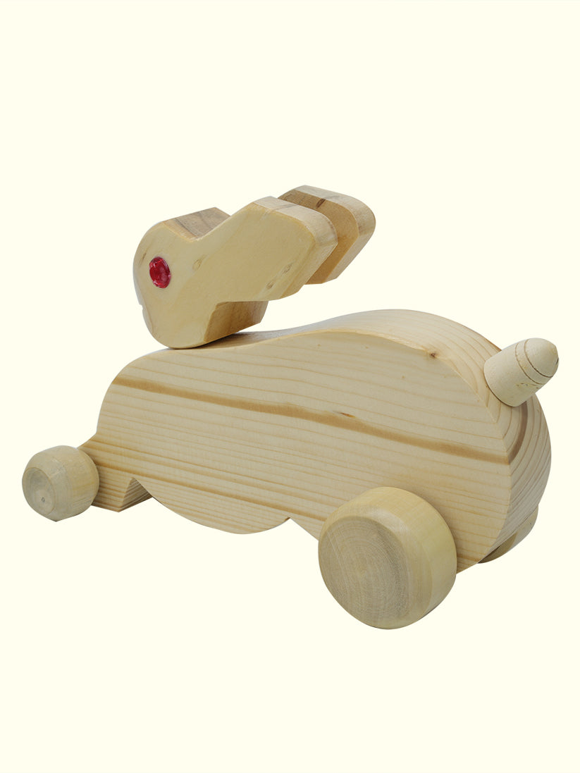 9.5" Wooden Pull Along Moving Bunny Toy