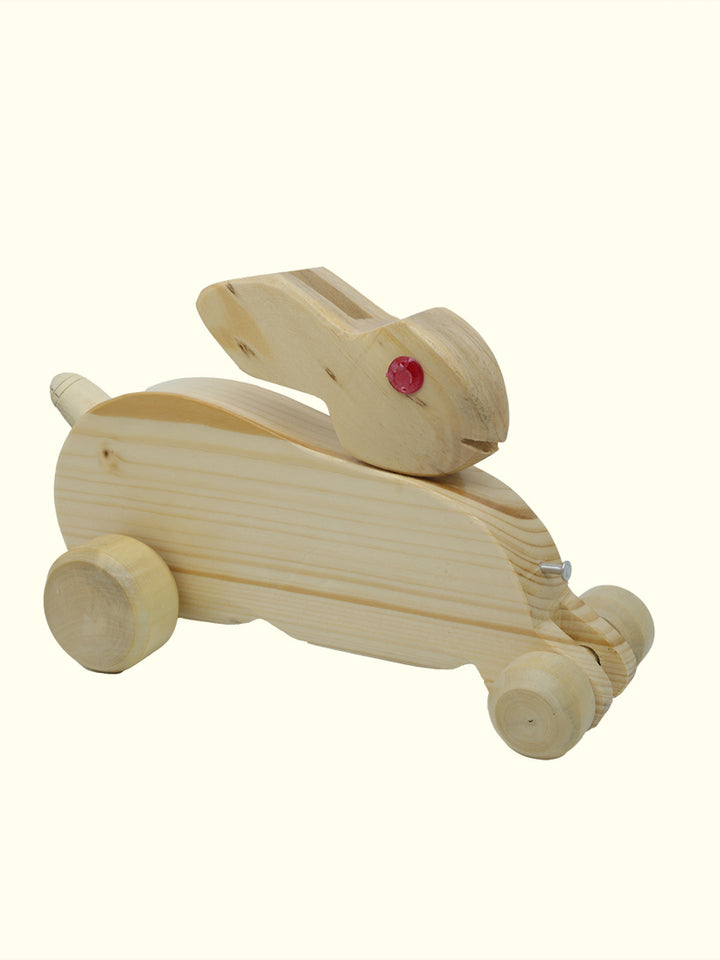 9.5" Wooden Pull Along Moving Bunny Toy