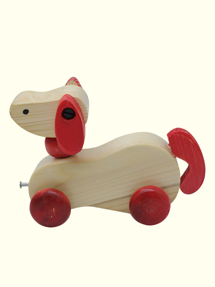 6.5" Wide Wooden Dog Pull Toy