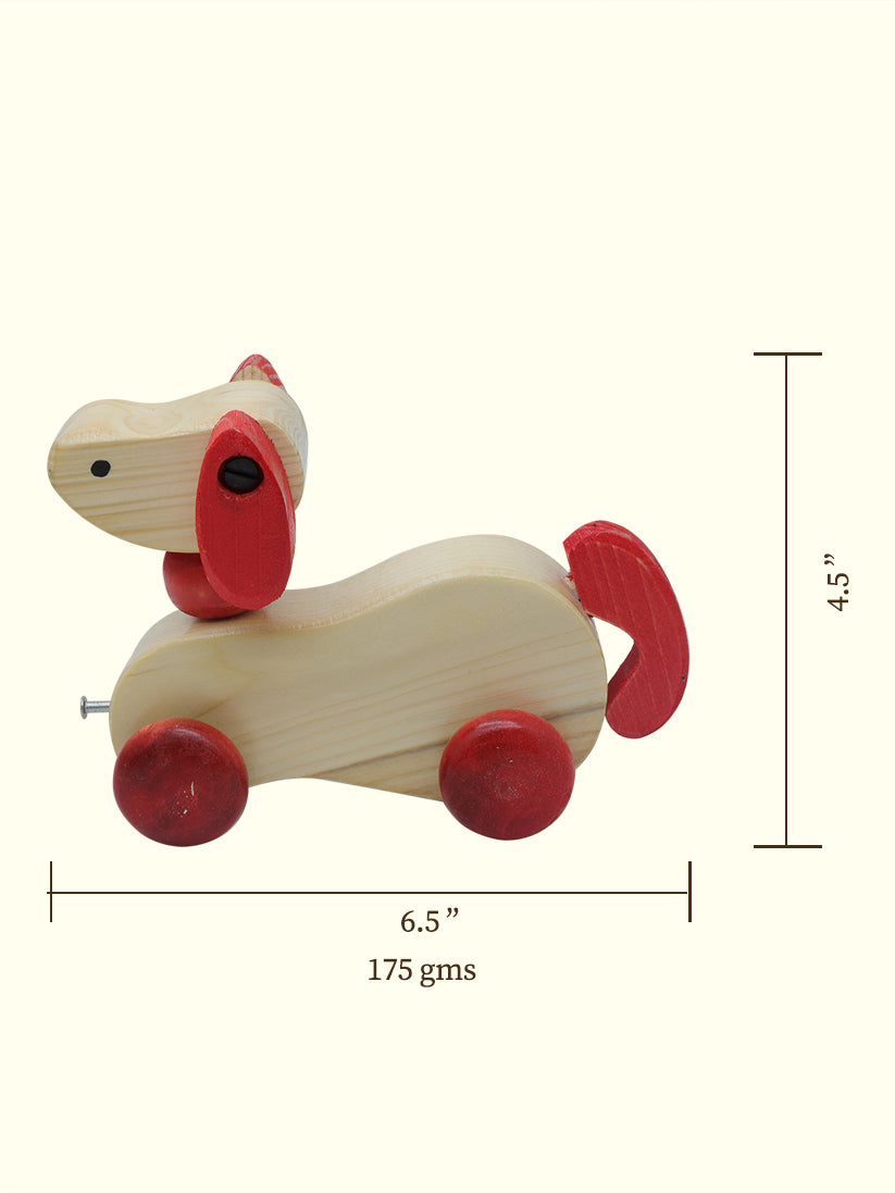 6.5" Wide Wooden Dog Pull Toy