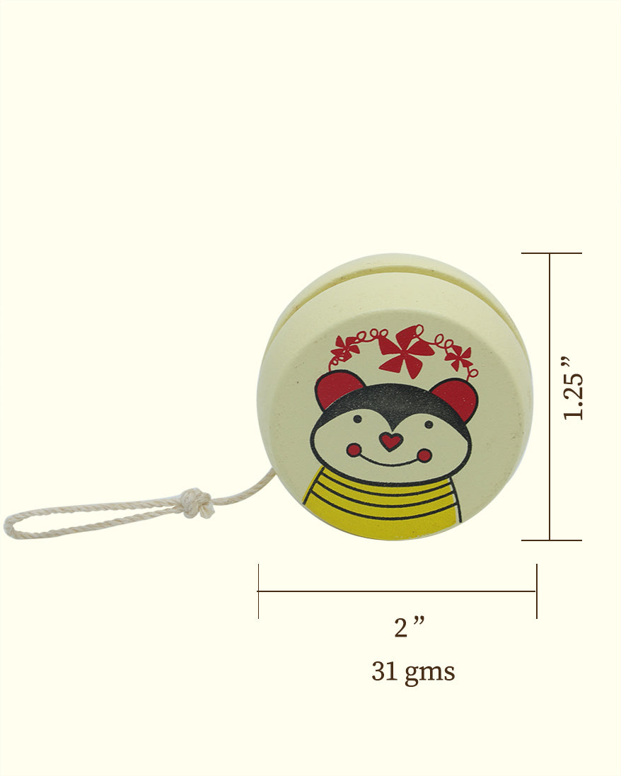 2" Wide Wooden Yo Yo Toy (Colourful Animal Printed)