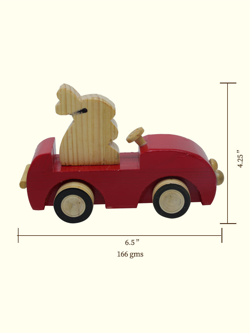 6.5" Wide Rabbit Driving the Car Toy (Wooden)