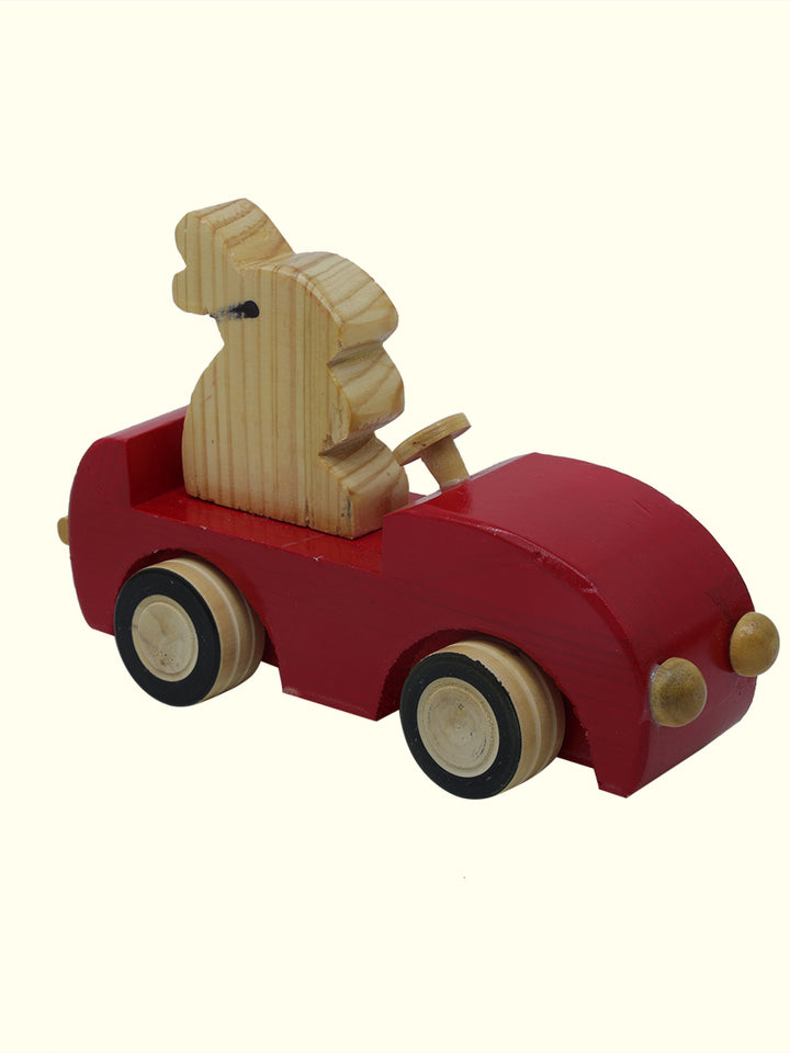 6.5" Wide Rabbit Driving the Car Toy (Wooden)