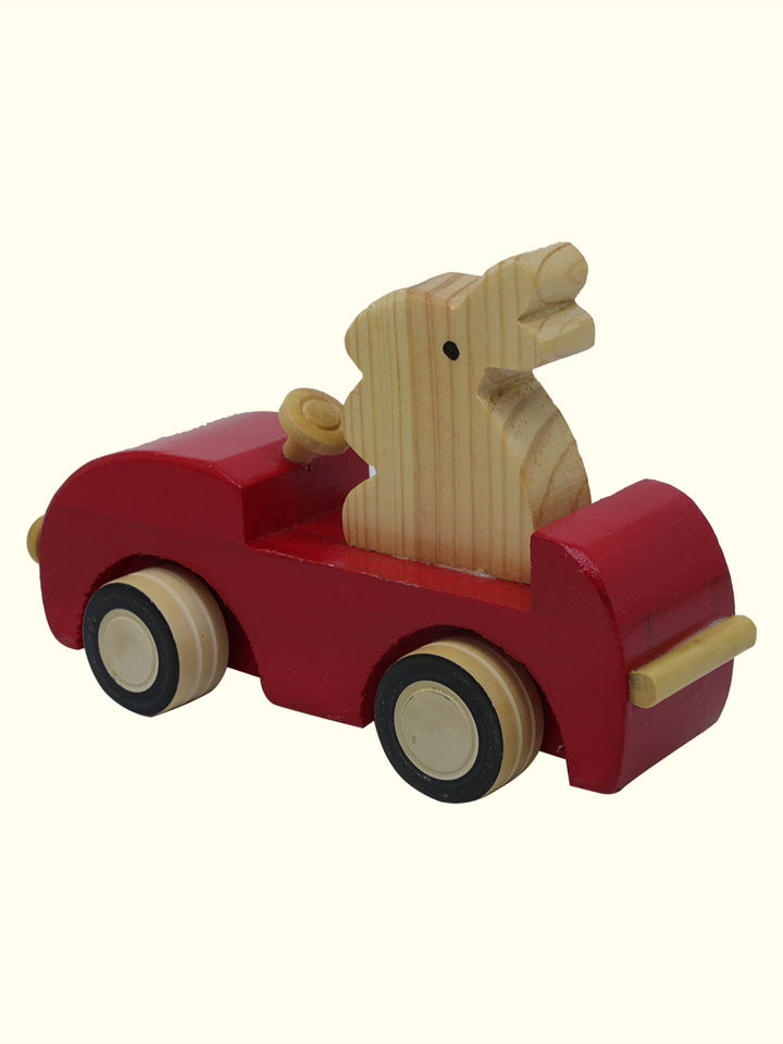 6.5" Wide Rabbit Driving the Car Toy (Wooden)